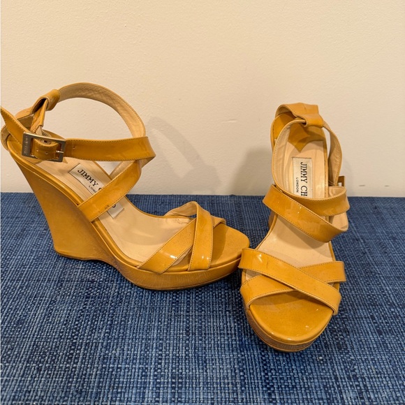 Jimmy Choo Mustard Wedge Sandals - Picture 1 of 3